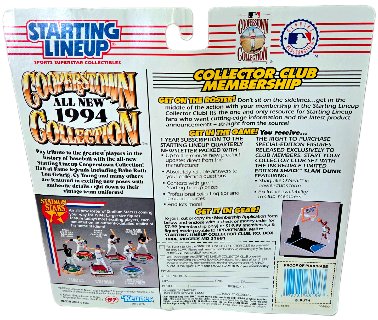 Kenner Starting Lineup 1994 Major League Baseball Cooperstown Collection Babe Ruth Action Figure