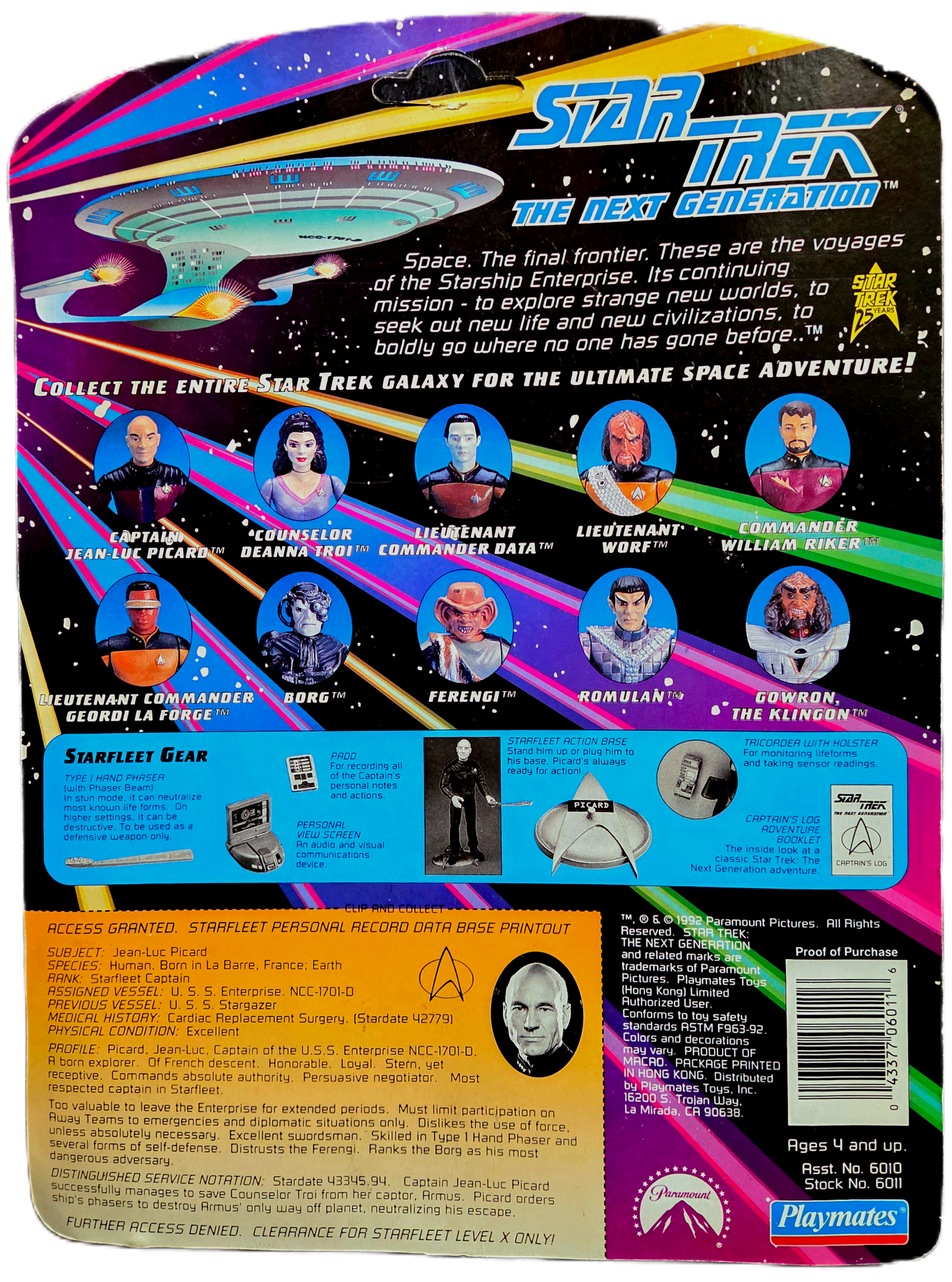 Playmates Star Trek The Next Generation (1992) Captain Jean-Luc Picard Action Figure