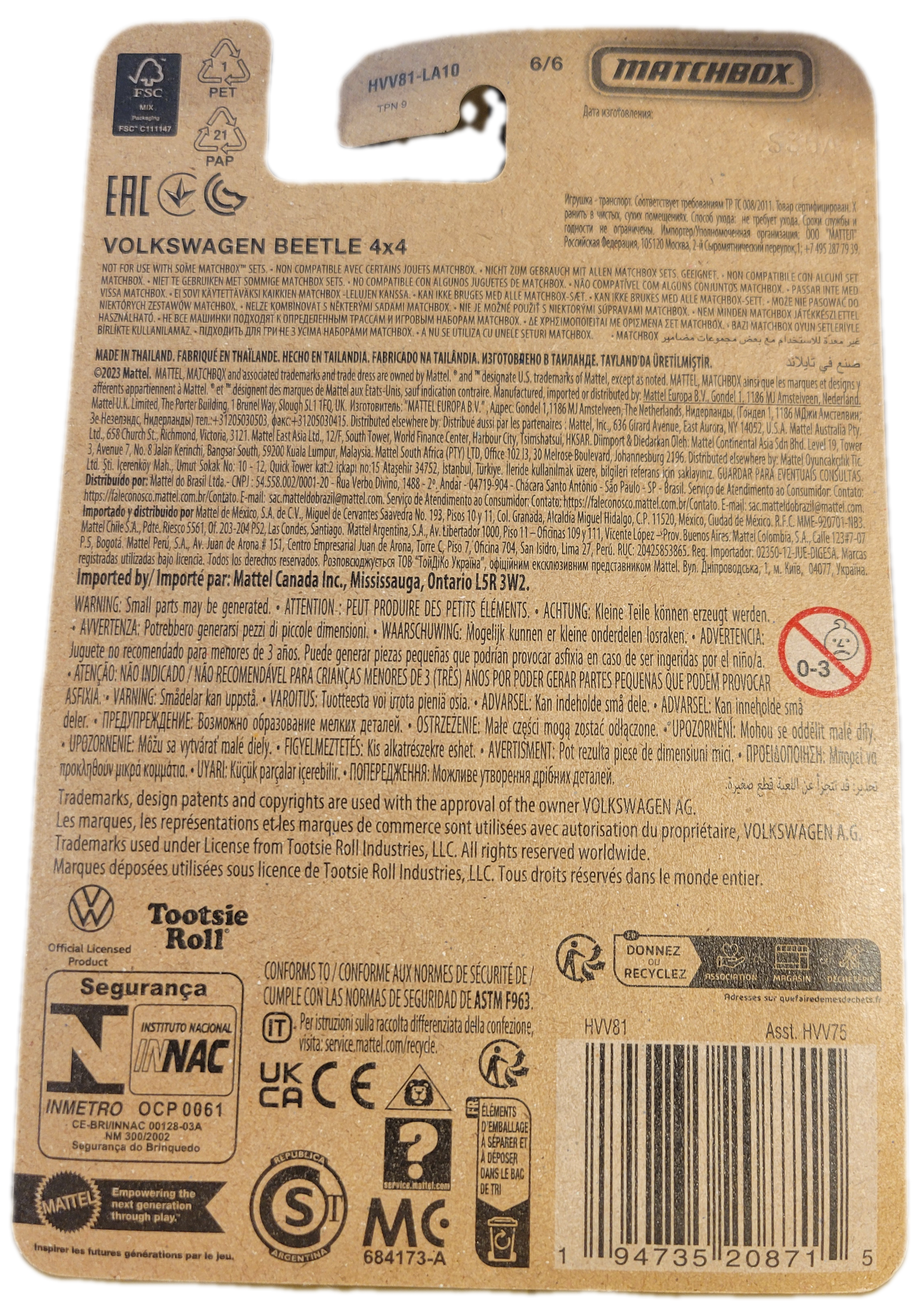 Mattel Matchbox Dots Volkswagen Beetle 4x4 Toy Vehicle