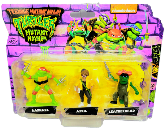 Playmates Teenage Mutant Ninja Turtles Mutant Mayhem Raphael, April, and Leatherhead Mini Action Figure Set