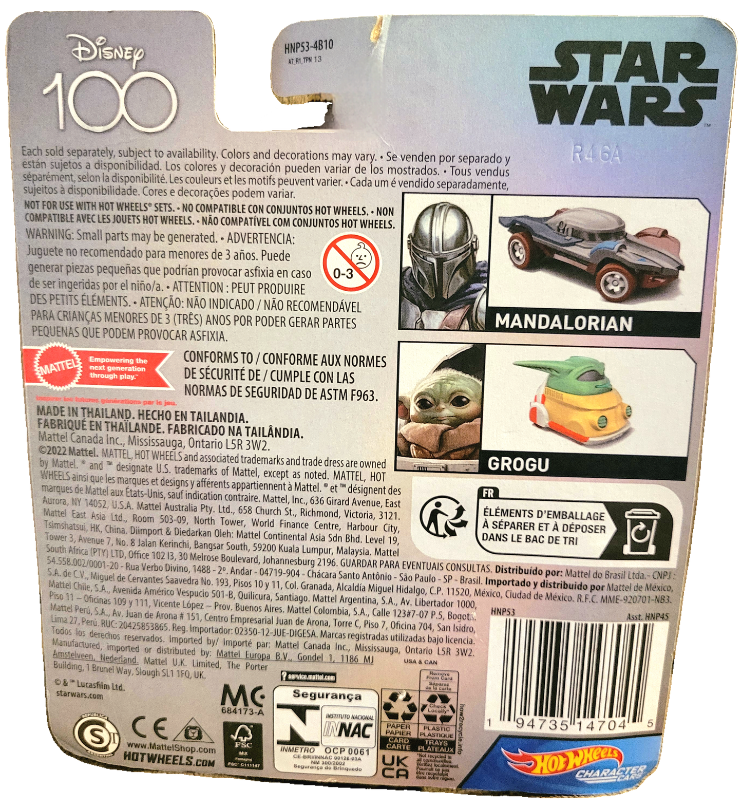 Mattel Disney 100 Star Wars The Mandalorian Hotwheels Character Car