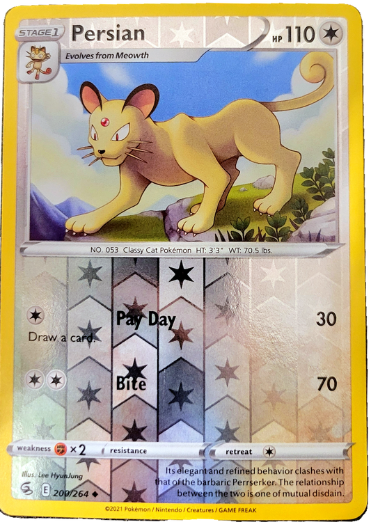 2021 Pokemon Persian 200/264 Reverse Holo Uncommon Fusion Strike Card