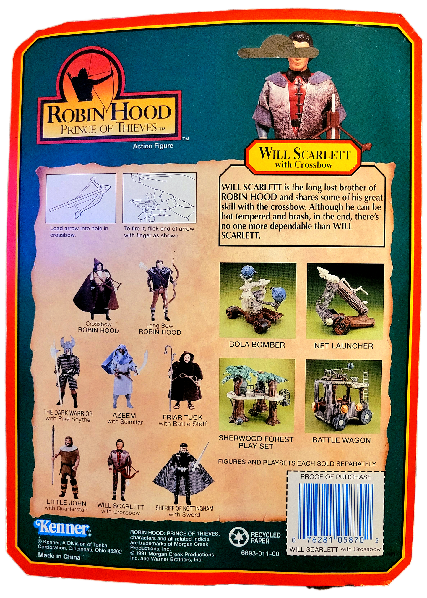 Kenner 1991 Robin Hood Prince of Thieves Will Scarlett with Crossbow Action Figure