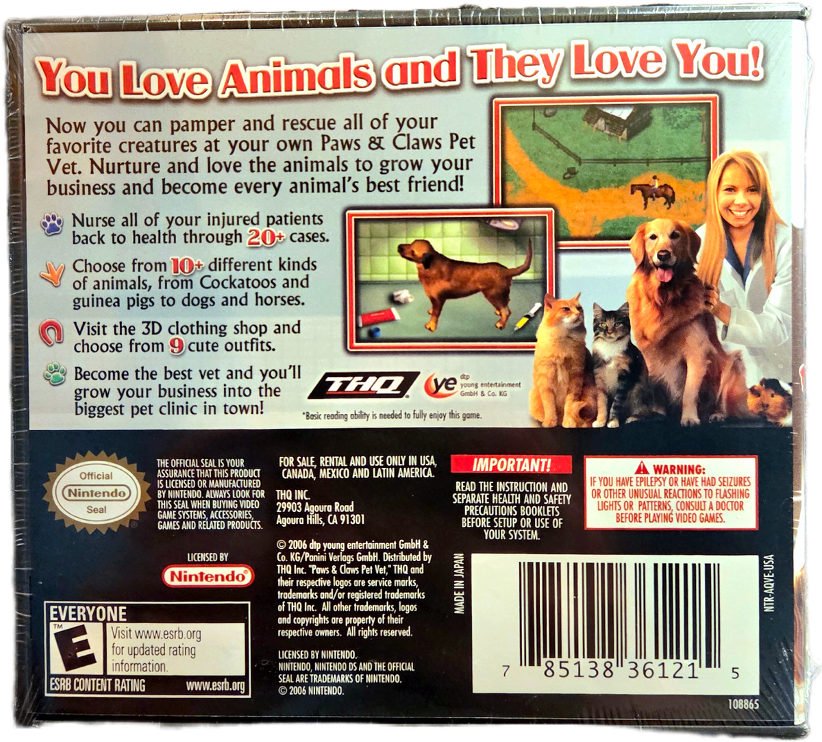 Nintendo DS THQ Paws & Claws Pet Vet Sealed Video Game