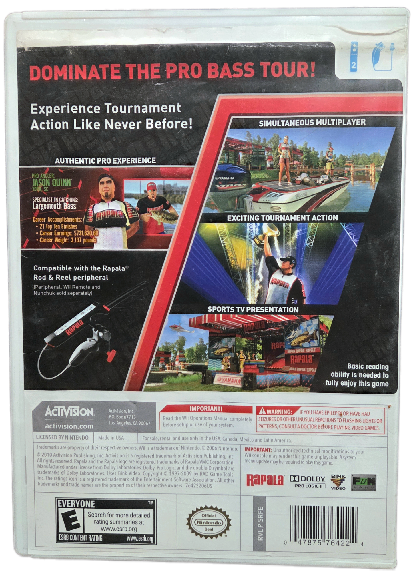 Nintendo Wii Activision Rapala Pro Bass Fishing Used Video Game
