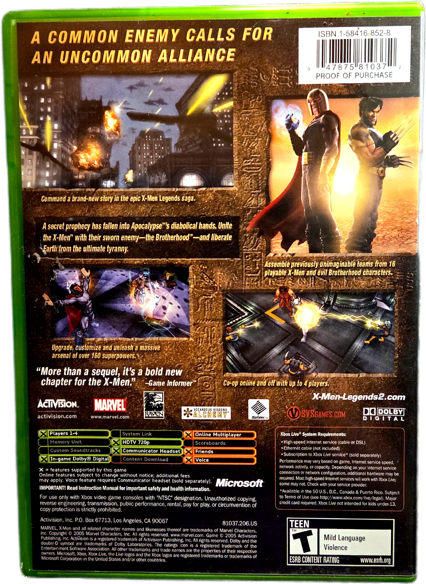 XBOX Marvel X-Men Legends II Rise of Apocalypse Used Video Game