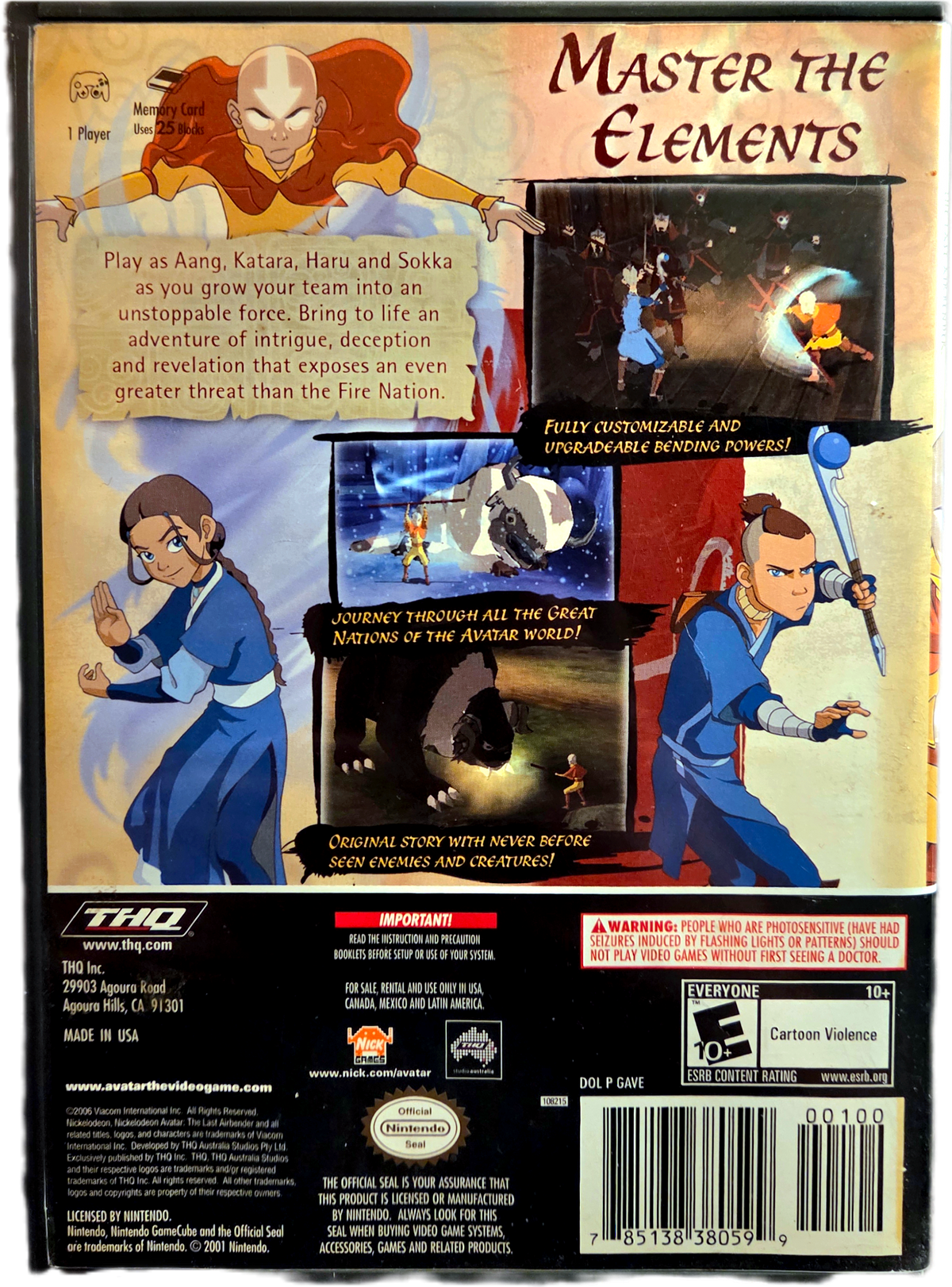 Nintendo GameCube THQ Nickelodeon Avatar The Last Airbender Used Video Game