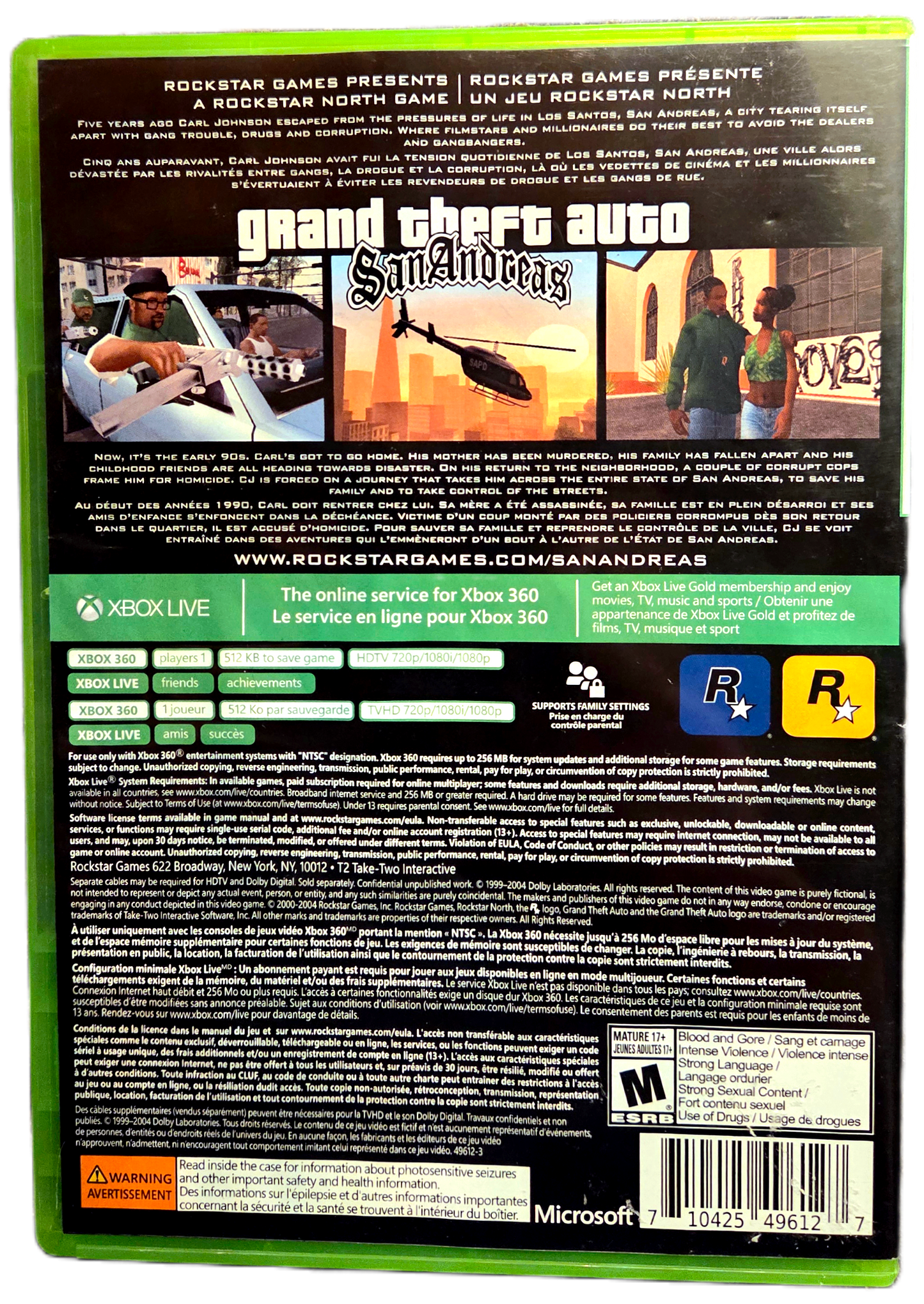 XBOX 360 Grand Theft Auto San Andreas Platinum Hits Complete Used Video Game