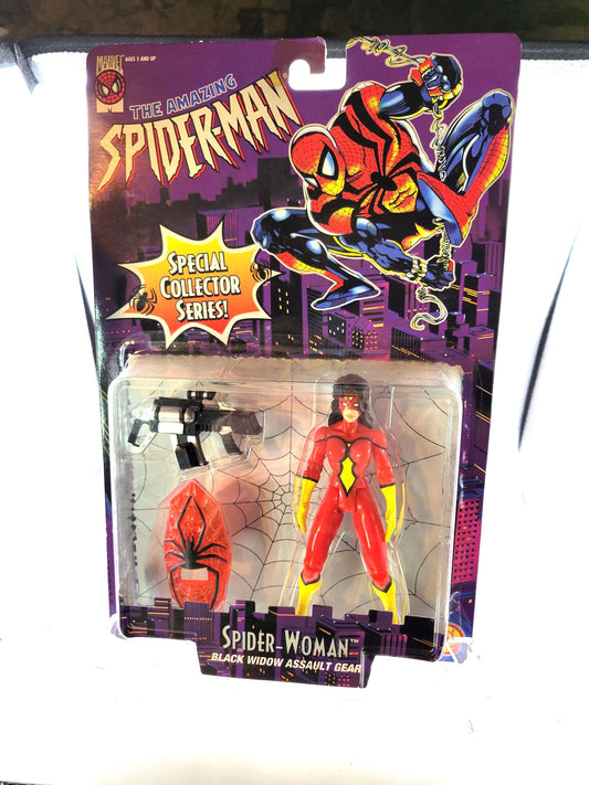 Toy Biz 1996 The Amazing Spiderman Special Collector Series Spider-Woman Black Widow Assault Gear Action Figure