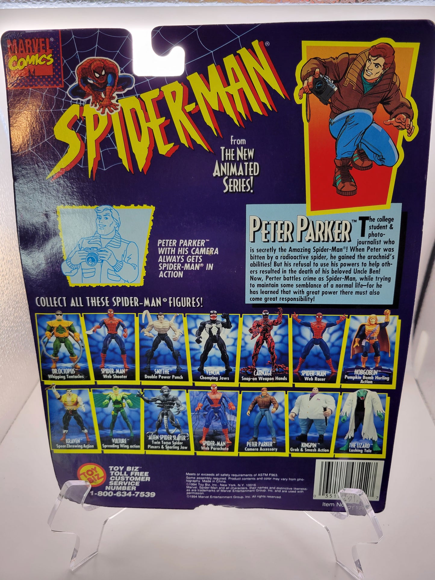 Toy Biz 1994 Spiderman The Animated Series Peter Parker Action Figure