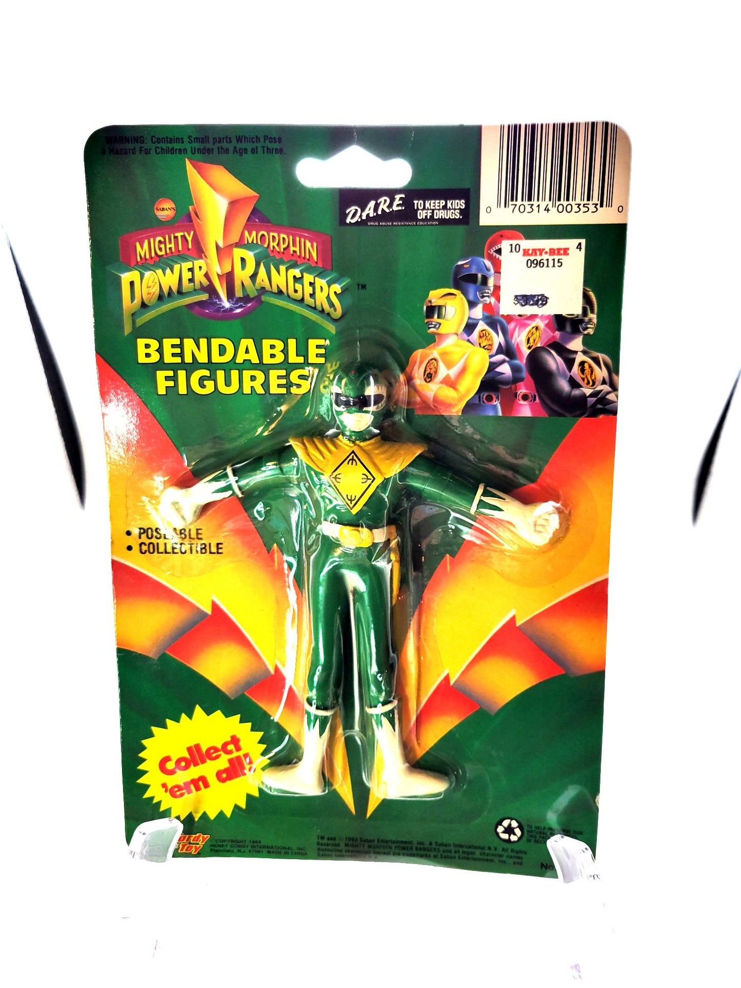 Gordy Toy Mighty Morphin Power Rangers 1994 Green Ranger Bendable Action Figure